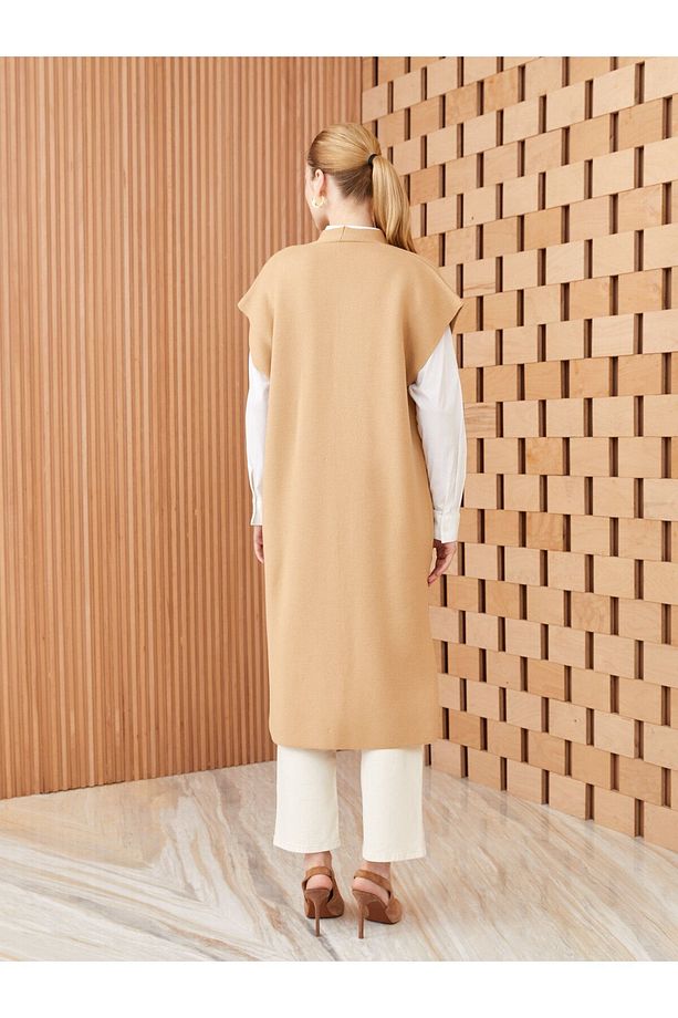 LCW Modest Şal Yaka Düz Oversize Kadın Triko Yelek - 4