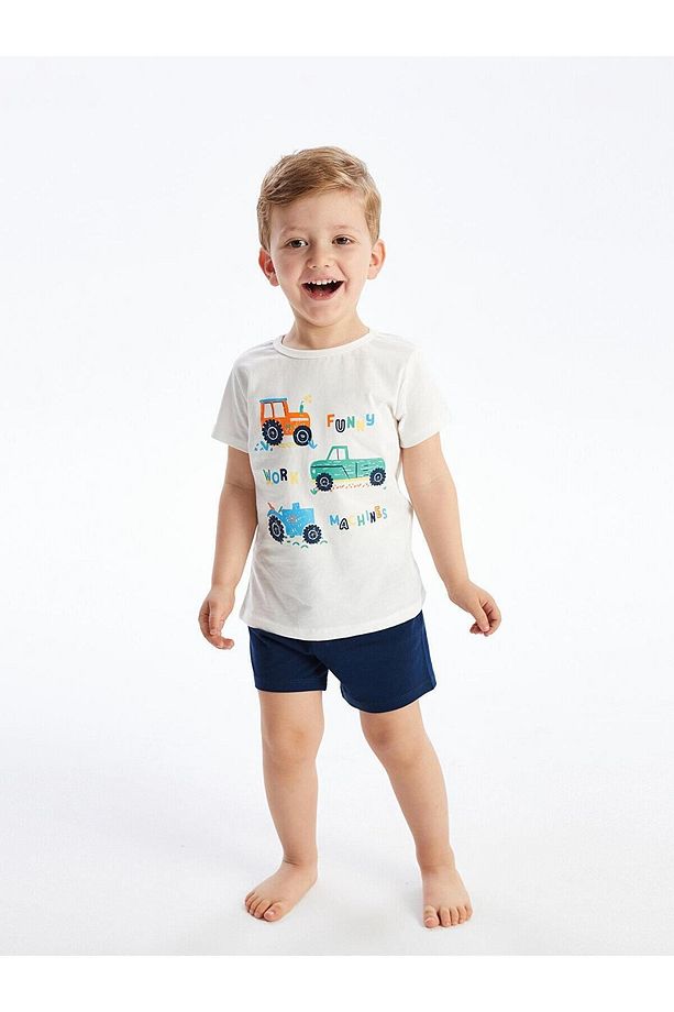 LCW baby Bisiklet Yaka Kısa Kollu Baskılı Erkek Bebek Şortlu Pijama Takımı - 3