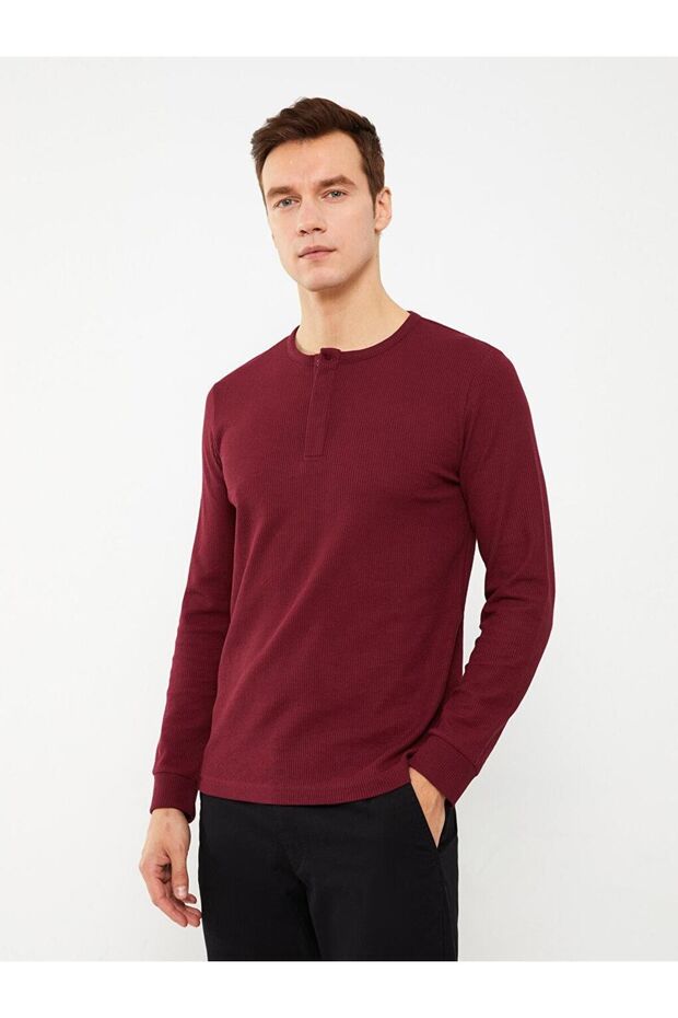 LCWAIKIKI Basic Bisiklet Yaka Uzun Kollu Erkek Tişört - 1