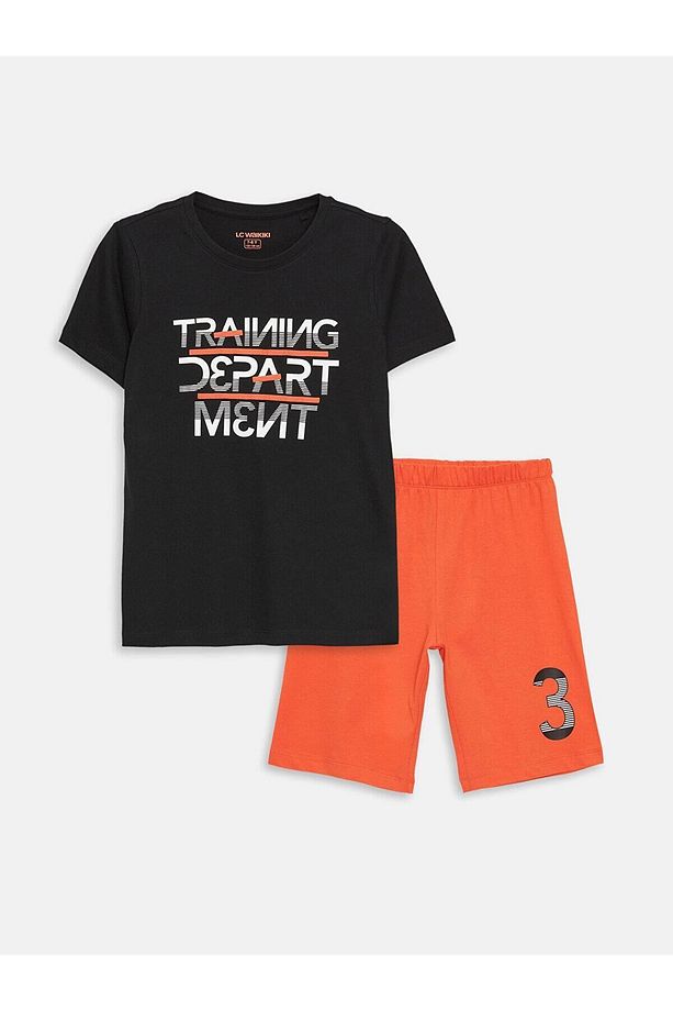 LCW Kids Bisiklet Yaka Baskılı Kısa Kollu Erkek Çocuk Şortlu Pijama Takımı - 1