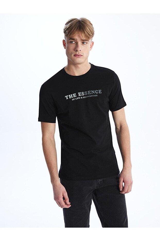 Lcw Casual Crew Neck Short Sleeve Printed Combed Cotton Men's T-Shirt
