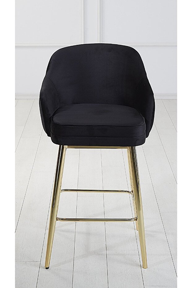 2 Adet Titan Ada Mutfak Ve Bar Sandalyesi - Bar Taburesi - Silinebilir Babyface Kumaş - Gold Ayak - 2