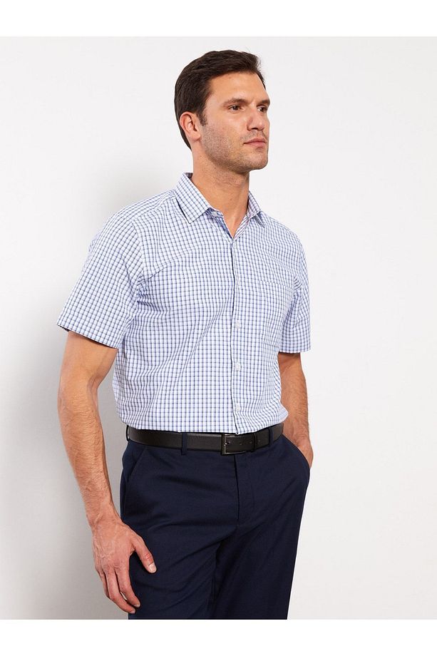 Regular Fit Kısa Kollu Ekose Poplin Erkek Gömlek - 2