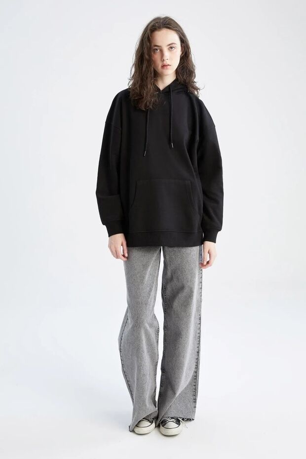 Oversize Fit Kapüşonlu Sweatshirt - 1