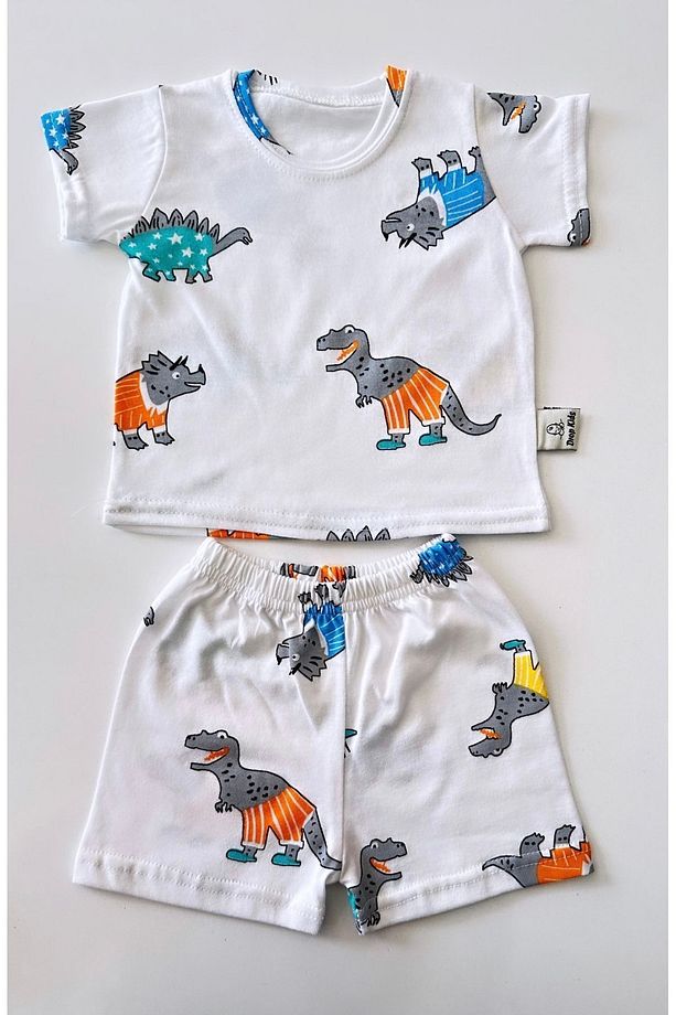 Bebek Pijama Takımı Kısakol Şort Dinazor Desen %100 Pamuk Yenidoğam - 5