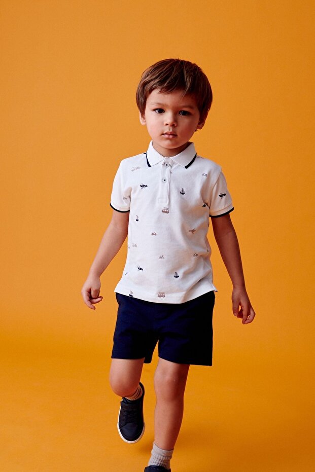 100% Cotton White Polo Neck Thsirt Shorts Bottom Top Set