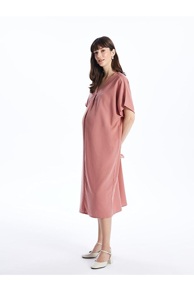 LCWAIKIKI Maternity V-neck Solid Short Sleeve Oversize Maternity Dress