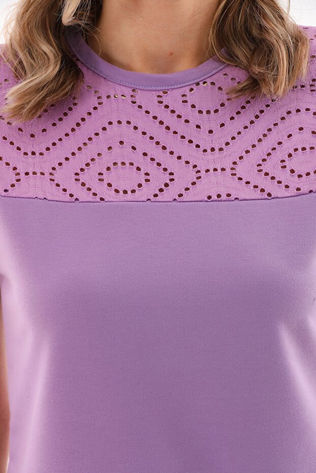 Lila Dantelli Bisiklet Yaka Bluz - 7