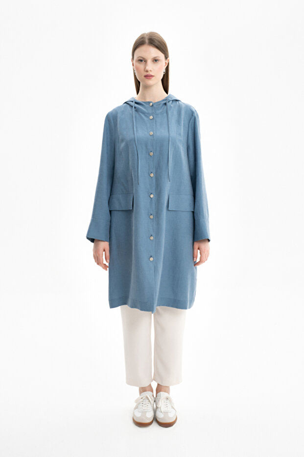 Kapüşonlu Keten Kap - 1