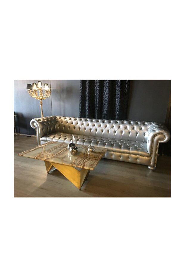Silver Leather Chesterfield - 3