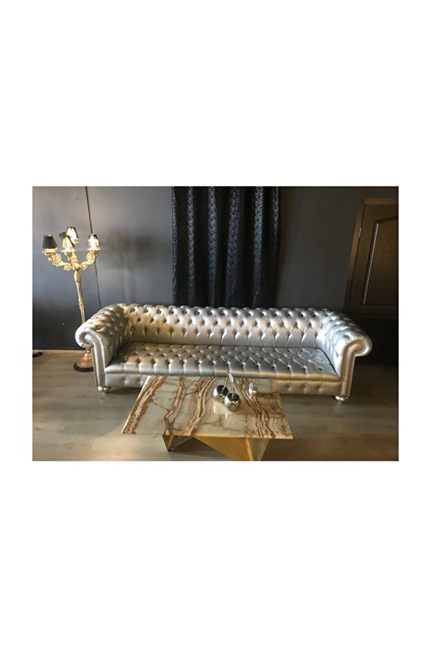 Silver Leather Chesterfield - 1