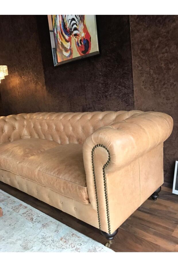 3a Bristol Taba Hakiki Deri Chesterfield - 3