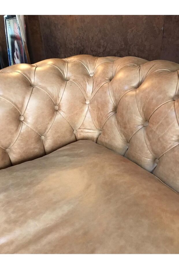 3a Bristol Taba Hakiki Deri Chesterfield - 8