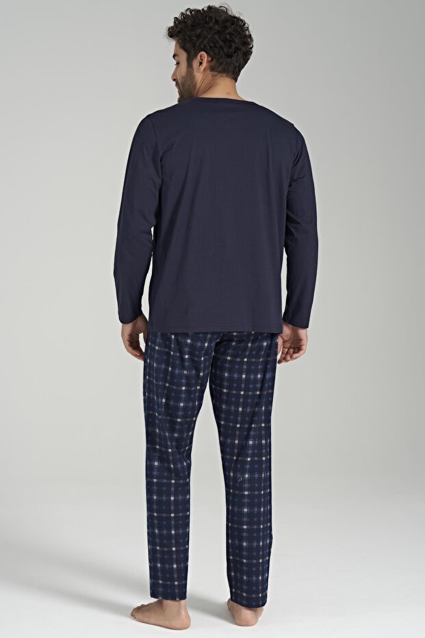 Erkek Uzun Kol Lacivert %100 Pamuk Pijama Takımı C9T8N6O1 - 3