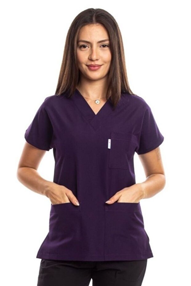 Surgical Doctor Nurse Scrubs Dark Purple Jersey Single Top