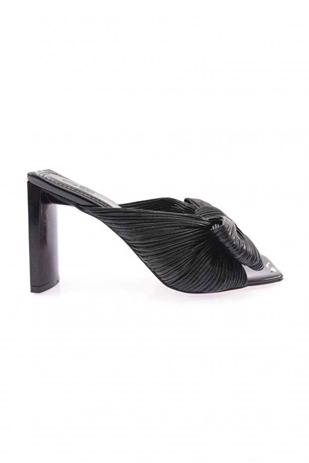 1306 Black Women's Bow Detailed Heeled Slippers