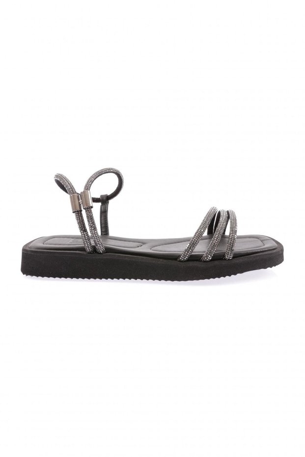 536-23y Black Women's Sandals - Silver Stone Detailed