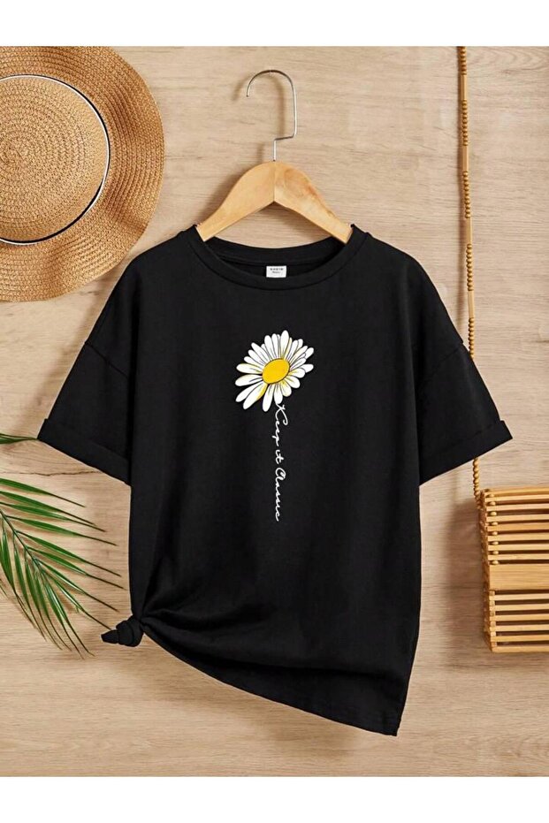 Kids' Daisy Printed Short Sleeve %100 Cotton t-shirt