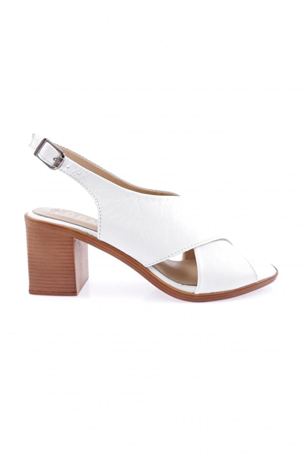5450 Women's Cross-Strapped Heeled Sandals Genuine Leather White