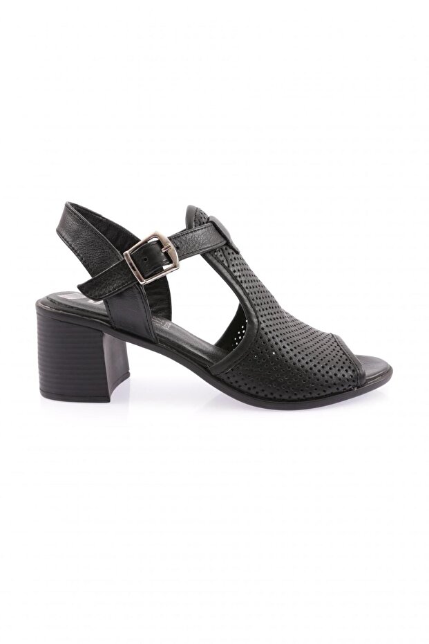 055 Women's Laser Heeled Sandals Genuine Leather Black