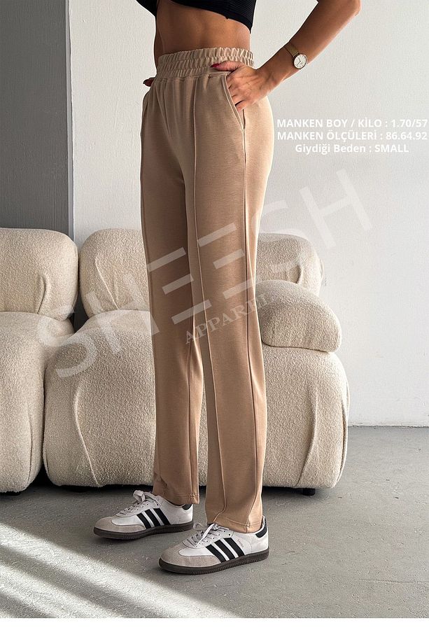 Camel Yumuşak Dokulu Modal Yüksek Bel Çimalı Eşofman Altı Pantolon - 3