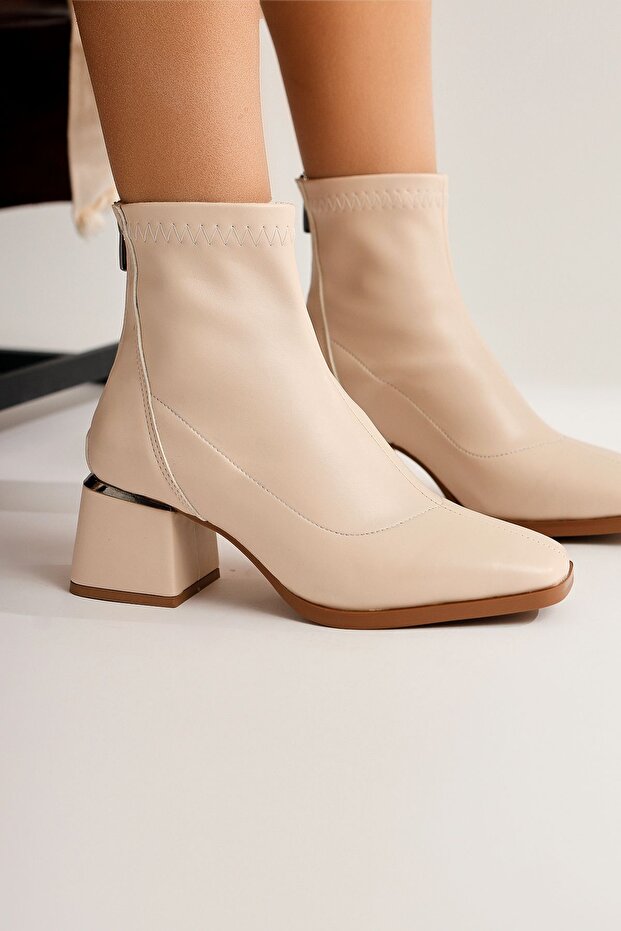 Dominga Beige Women's Zippered Boots, Women's Bootie