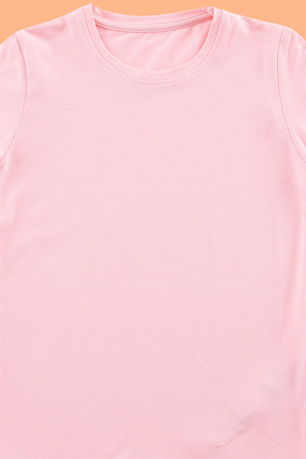 Beyaz-Pembe 2'li Kız Çocuk Pamuklu Basic Regular Kalıp Kısa Kol Örme T-Shirt TKDSS24TS00021 - 7