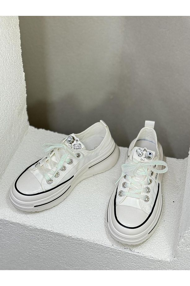 24Y389 SİMLİ BAĞCIKLI TAŞLI 5CM KALIN TABAN CONVERSE AYAKKABI KADIN - 4