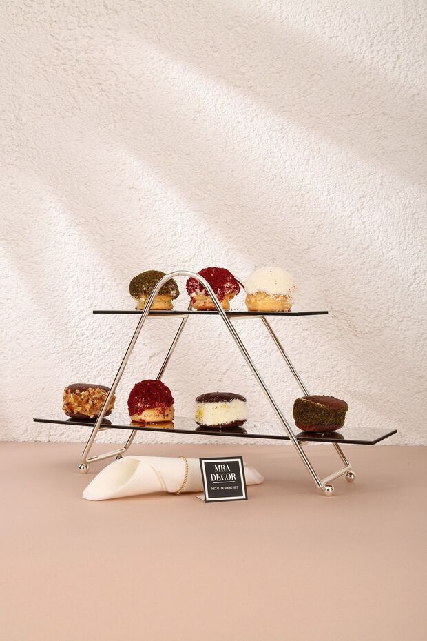Triangle Silver Mirrored Coffee Side Presentation Gift Decoration Treat Organizer MDF Wooden 26