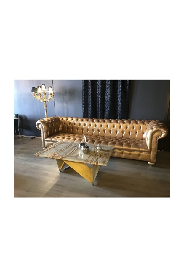 A Mobilya Gold Leather Chesterfield - 3