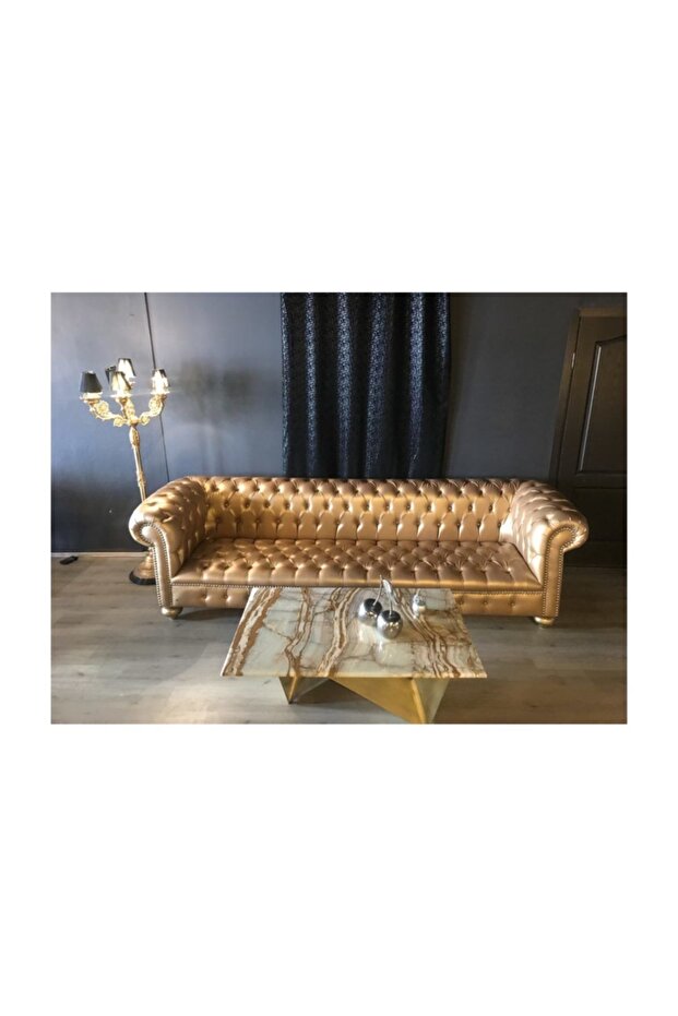 A Mobilya Gold Leather Chesterfield - 1