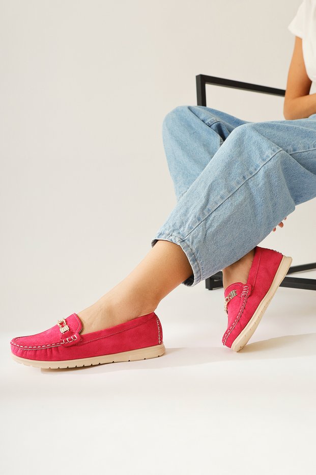 Turi Fuchsia Suede Buckle Detailed Women's Casual Shoes