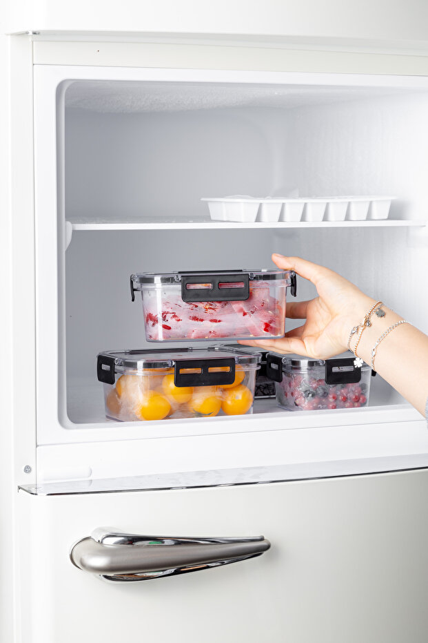 900ML Set of 3 Rectangular Clear Storage Container with Lock Lid - 3