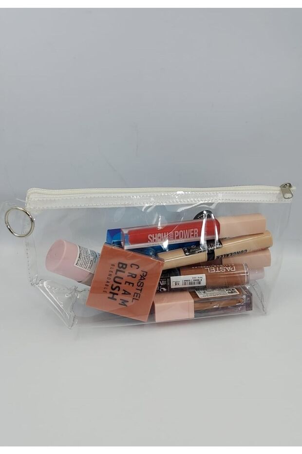 حقيبة مكياج مثلثة بيضاء وشفافة - 5