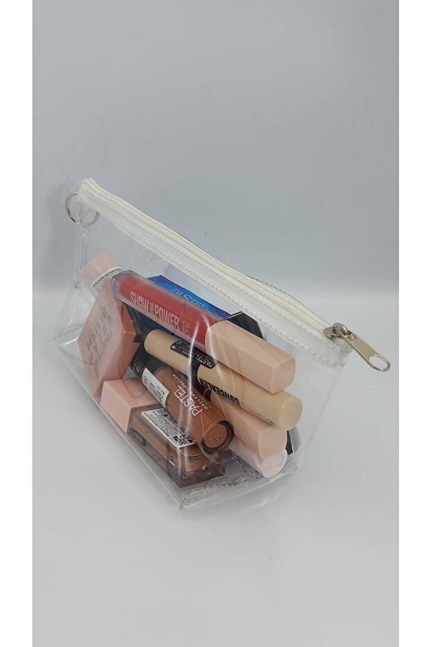 حقيبة مكياج مثلثة بيضاء وشفافة - 3