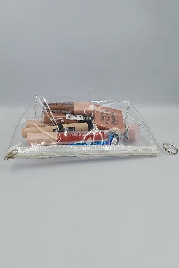 حقيبة مكياج مثلثة بيضاء وشفافة - 2