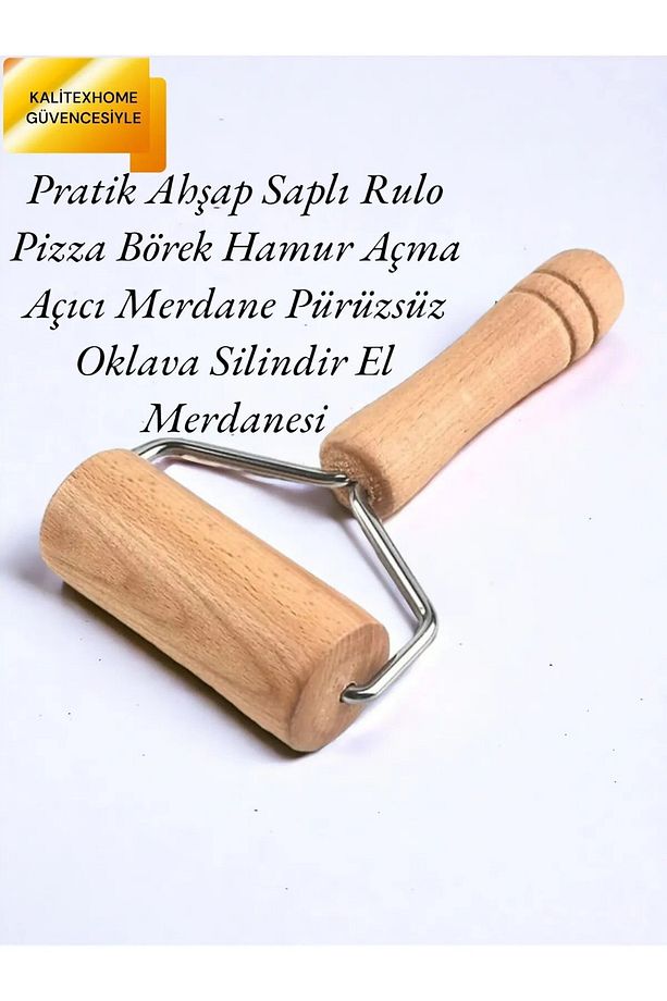 AHŞAP RULO MERDANE | Döner Başlıklı Hamur-pizza-baklava-börek Tek Elde Açma Aparatı - 1