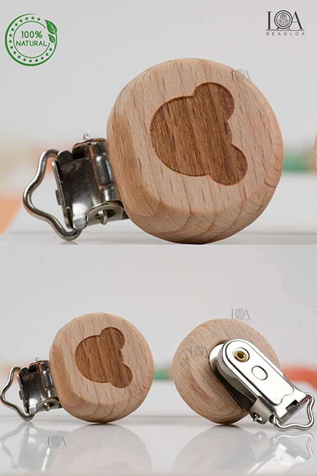 1. High Quality Wooden Clip Baby Pacifier Chain Strap Natural Raw Wood Pacifier Holder MICKEY 1 Piece Clip