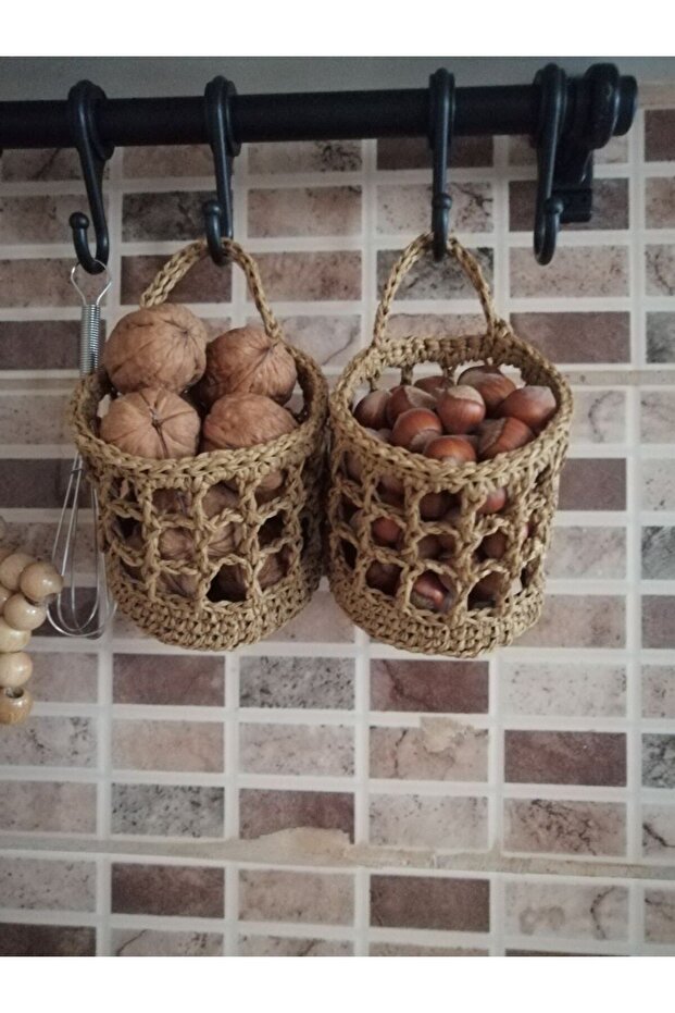 Paper Rope Knitted Hanging Basket, Wicker Handmade Knitted Hanging Basket, Hanging Organizer,