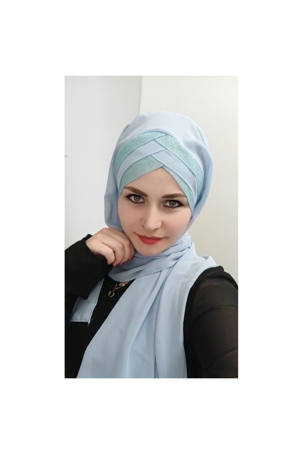 Women's Hijab Ready Three-Stripe Titi Shawl Baby Blue