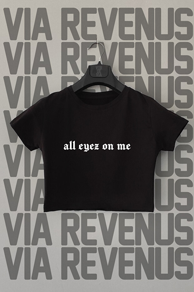 All Eyez On Me Printed Slim Fit Crew Neck Stretch Fabric Black Cropped