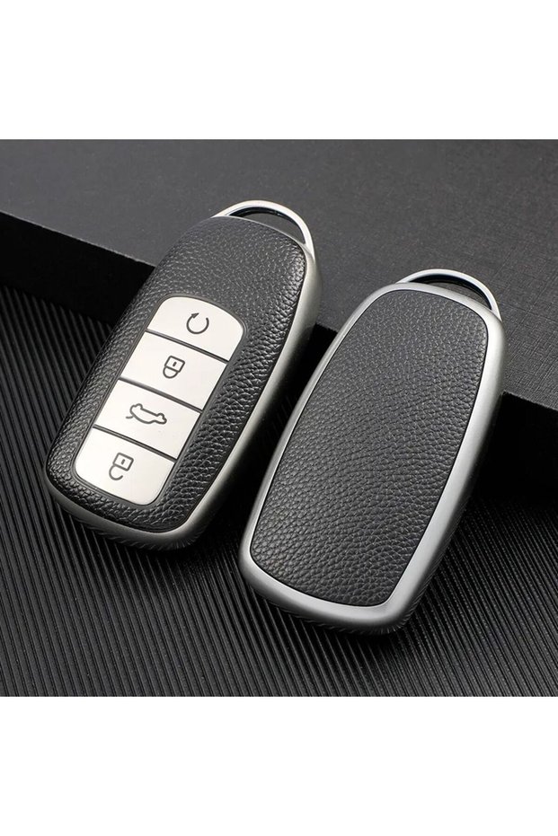 Chery Jaecoo Compatible Tiggo 8 Pro Max, Tiggo 7 Pro Max Avantgarde, Omoda 5 Pro Leather Look Tpu Key Case Cover (Silver)