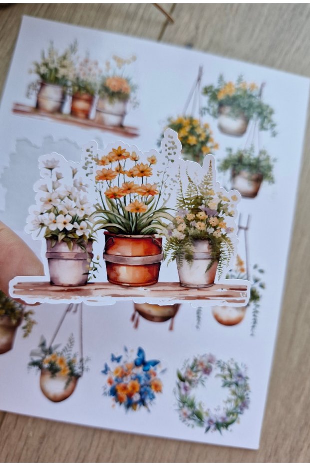 9 Pieces of Flower Pot Themed Stickers for Bullet Journals, Scrapbooks, Laptops, Flowers, and Plants