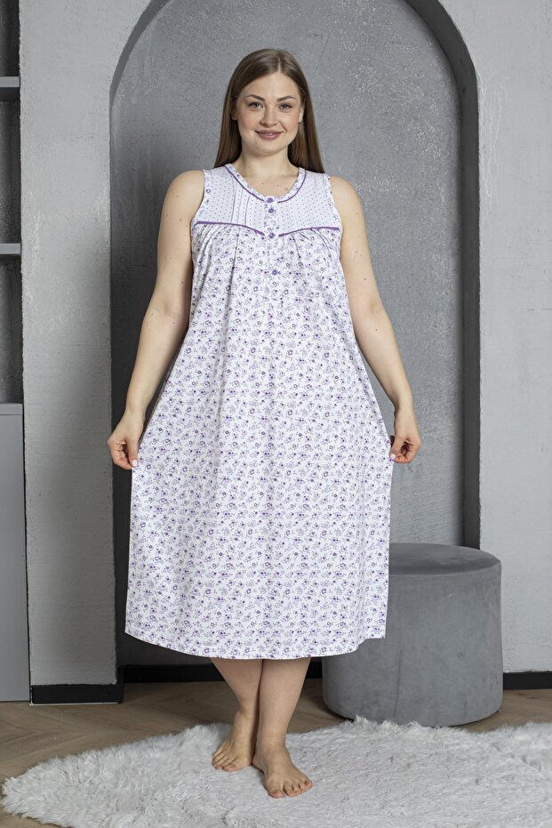 Brand New Cufflink Collar 100% Cotton Combed Plus Size Mother's Nightgown 545