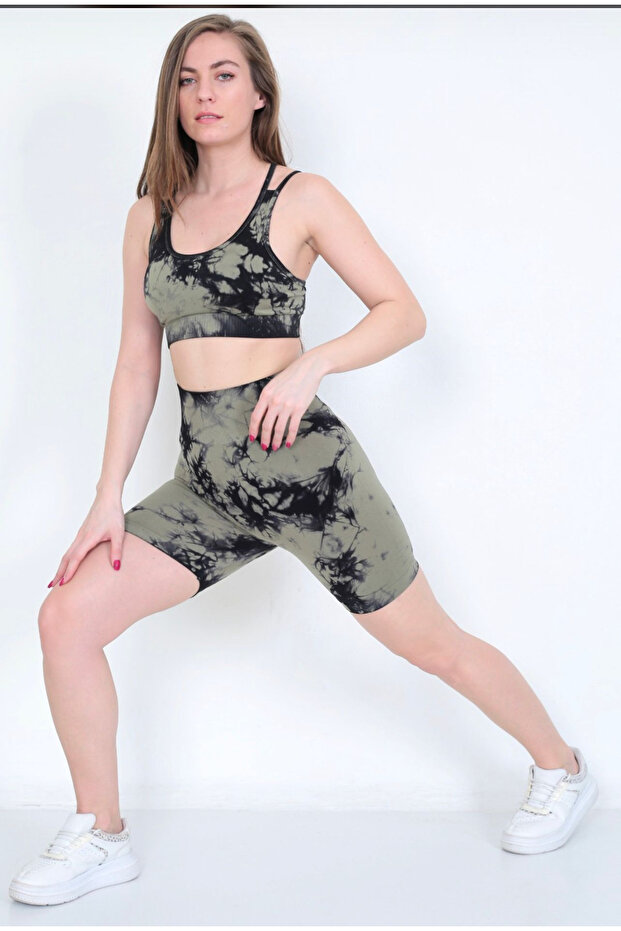 Seamless Push-Up Recovery Tie-Dye Pattern Sports Shorts Bra Set