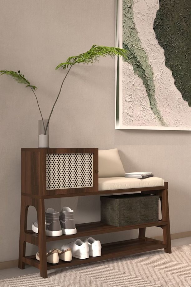 Ayakkabılık / Retro Bench Ayakkabılık / Oturaklı Ayakkabılık / Dekoratif Ayakkabılık /Raflı %100 MDF - 1
