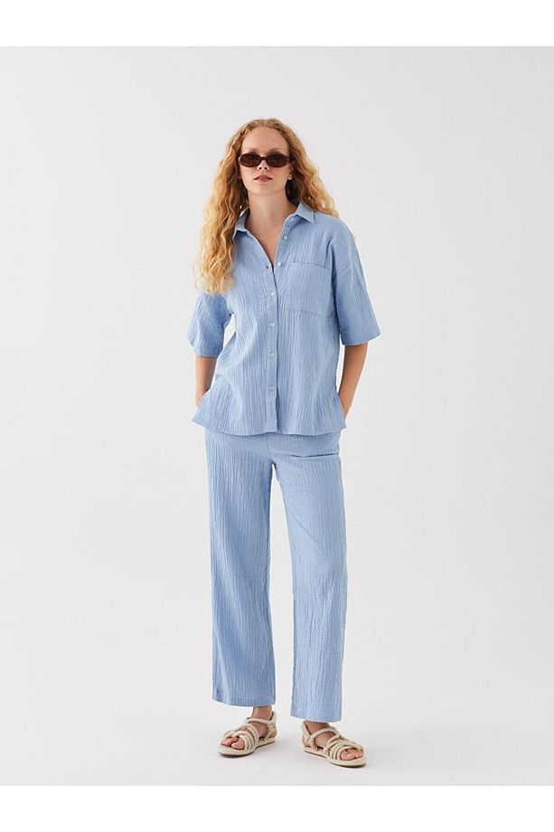 LCW Vision Düz Kısa Kollu Oversize Kadın Gömlek - 3