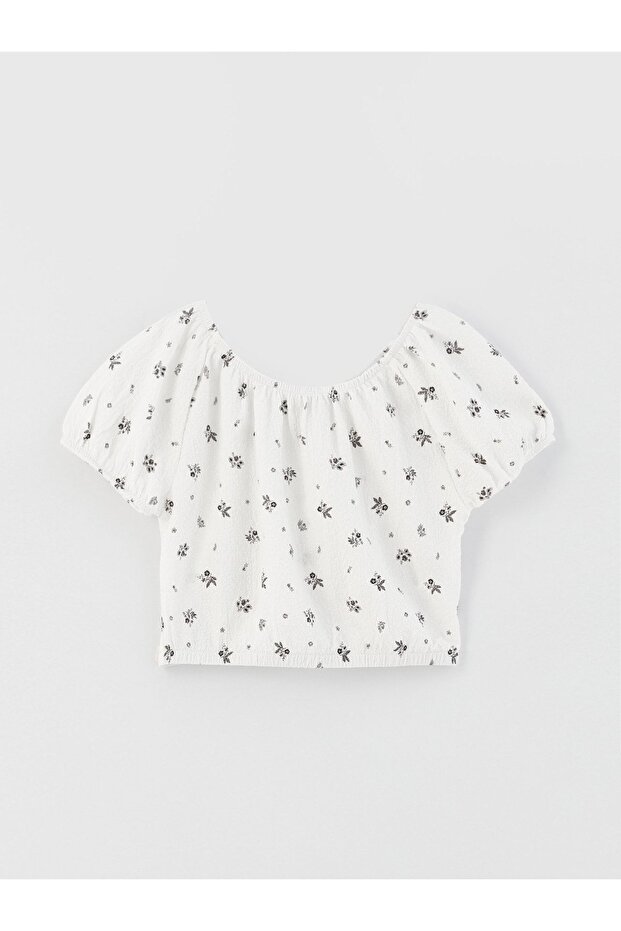 Lcw Kids U Collar Patterned Short Sleeve Girls Blouse (S3)