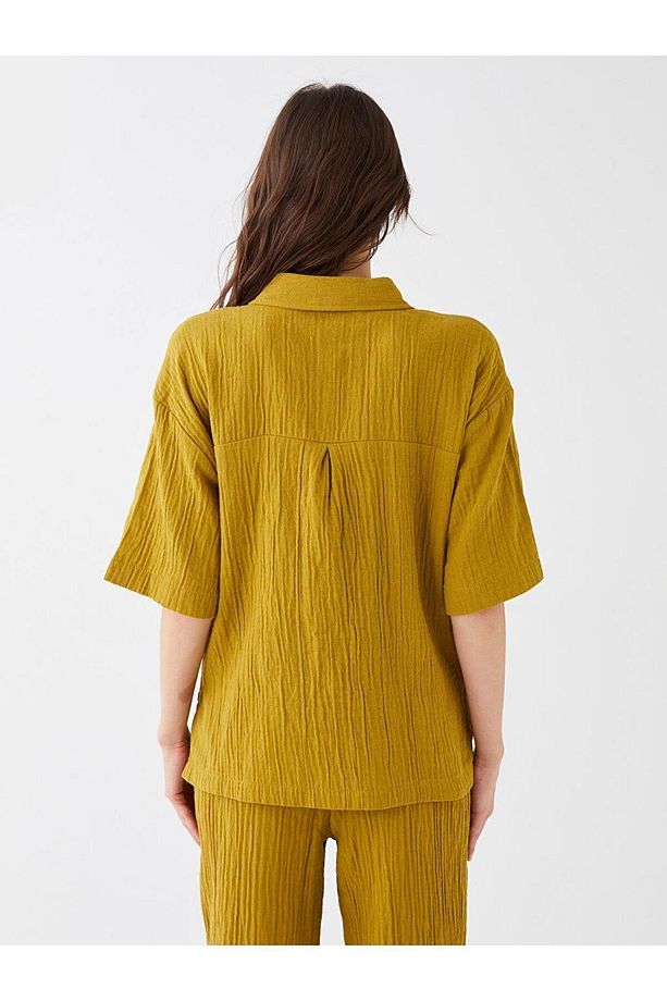 LCW Vision Düz Kısa Kollu Oversize Kadın Gömlek - 5