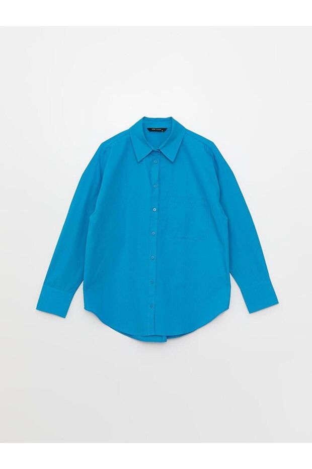 LCW Vision Düz Uzun Kollu Oversize Poplin Kadın Gömlek - 6